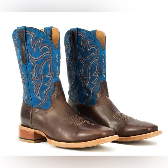 Rujo Other - Rujo Miguel Coffee Men’s 11 Brown Blue Calfskin Leather Square Toe Cowboy Boots